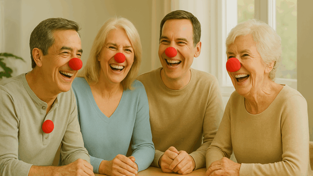 lachende Menschen mit Clown-Nase