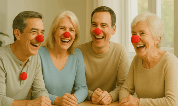 lachende Menschen mit Clown-Nase