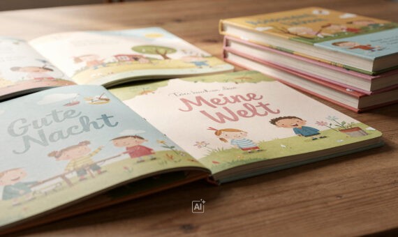 Darstellung Bilderbücher für Kinder auf Stapel
